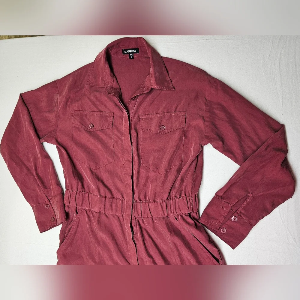 Express XS Jumpsuit Romper‎ Long Sleeve Utility Style Reddish Brown